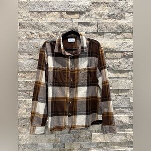 Old Navy Brown and White Plaid Button Down Men's Shirt Size XL 100% Cotton